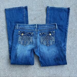 Wrangler rock 47 ultra low rise jeans embellished flap pocket 11x34